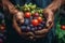 A close-up shot of a farmer\\\'s weathered hands holding a handful of fresh.