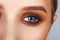 Close-up shot of female eye make-up in smoky eyes style