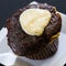 Close up shot of fresh bran muffin with icing