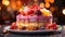 Close-up shot of a fruitcake, showcasing its delectable textures and vibrant, fruity adornments.