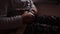 Close up shot of a girl`s hands, who is fasten a seatbelt in an airplane chair