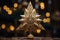 close-up shot of a golden star tree topper, positioned at the peak of a Christmas tree