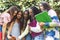 Close-up shot of a group of Latina teenage students taking a selfie with a cell phone