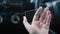 Close up shot hands of woman using blank clear glass same like smart phone in the car for futuristic cyber technology transport co