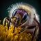 Close up shot of a honeybee pollinating on a flower