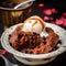 Close-up Shot of Indian Pudding with Ice Cream