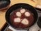 Close up shot of Japanese style read bean soup with Glutinous rice balls