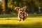 A close - up shot of a joyful, dog running through the park. Generative AI