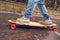 Close up shot longboarder in action