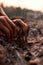 Close up shot of male hands making camp fire in the wild