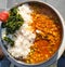 A close up shot of a North Indian home made lunch served. Dehradun, uttarakhand India