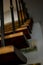 Close up shot of an old wooden indoor house stair.