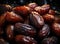 Close up shot of ominous dried dates with a shadowy ambiance, eid and ramadan images