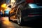 Close up shot of a parked car on a dimly lit nighttime street