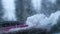 Close up shot of a person removing the snow from a car frozen windshield with ice scraper.