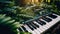 Close up shot of piano in the jungle. Generative AI