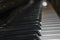 Close-up shot of a piano keyboard