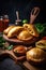 Close up shot of rounded samosas, a traditional vegetarian middle eastern dish.