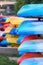 Close up shot of several colorful Kayaks