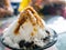 Close up shot of shaved ice with brown sugar sauce