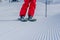 Close-up shot of skier on snow lines