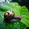 A close-up shot of a snail on a leaf