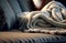 close-up shot of a soft, fluffy blanket draped over a couch or chair (AI Generated)