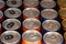 Close up shot of softdrink cans in a row