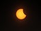 Close-up shot of solar eclipse on black background seen from the Shady Grove Baptist Church, Belton