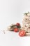 close-up shot of stack of rice cakes with rosemary and tomatoes