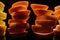 close-up shot of stacked slices of various ripe citrus fruits slices