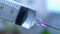 Close-up shot of syringe during injection, drug addiction problem, aids epidemic