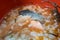 Close up shot of traditional Japanese style breakfast (Salmon Chazuke