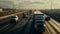 A close-up shot of a truck and several cars on a well-maintained highway, highlighting the details of their designs and the sense