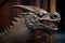 close-up shot of a viking ships ornate dragon head prow