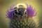 Close-up shot of a wasp on a thistle plant, showcasing the intricate details of nature. Generated by AI