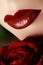 Close-up shot of woman lips with dark red lipstick