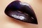 Close-up shot of woman lips with glossy plum lipstick. Perfect p