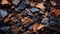 Close Up Shot Of Wood Colored Wood Chips In Dark Indigo And Dark Brown