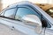 Close-up of the side right mirror and window of the car body silver SUV on the street parking after washing and detailing in auto