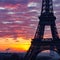 Close-up silhouette of the Eiffel Tower Paris during sunrise