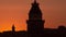 Close up silhouettes of the maidens tower and galata tower in yellow sunset