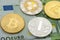 Close-up silver and gold bitcoin coins