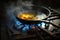 close-up of sizzling frying pan, preparing breakfast for hungry customers