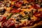 Close-up of a sizzling pizza with pepperoni, mushrooms, and green peppers, fresh out of the oven and ready to be devoured