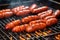 close-up of sizzling sausages on a bbq grill