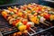 close-up of sizzling shrimp skewers on a grill