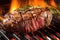 close-up of a sizzling steak on a hot grill