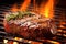 close-up of a sizzling steak on a hot grill