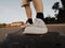 Close-up of skateboard in motion,